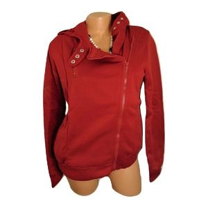 Red Long Sleeve Zip Up Hooded Hoodie Sweater Coat